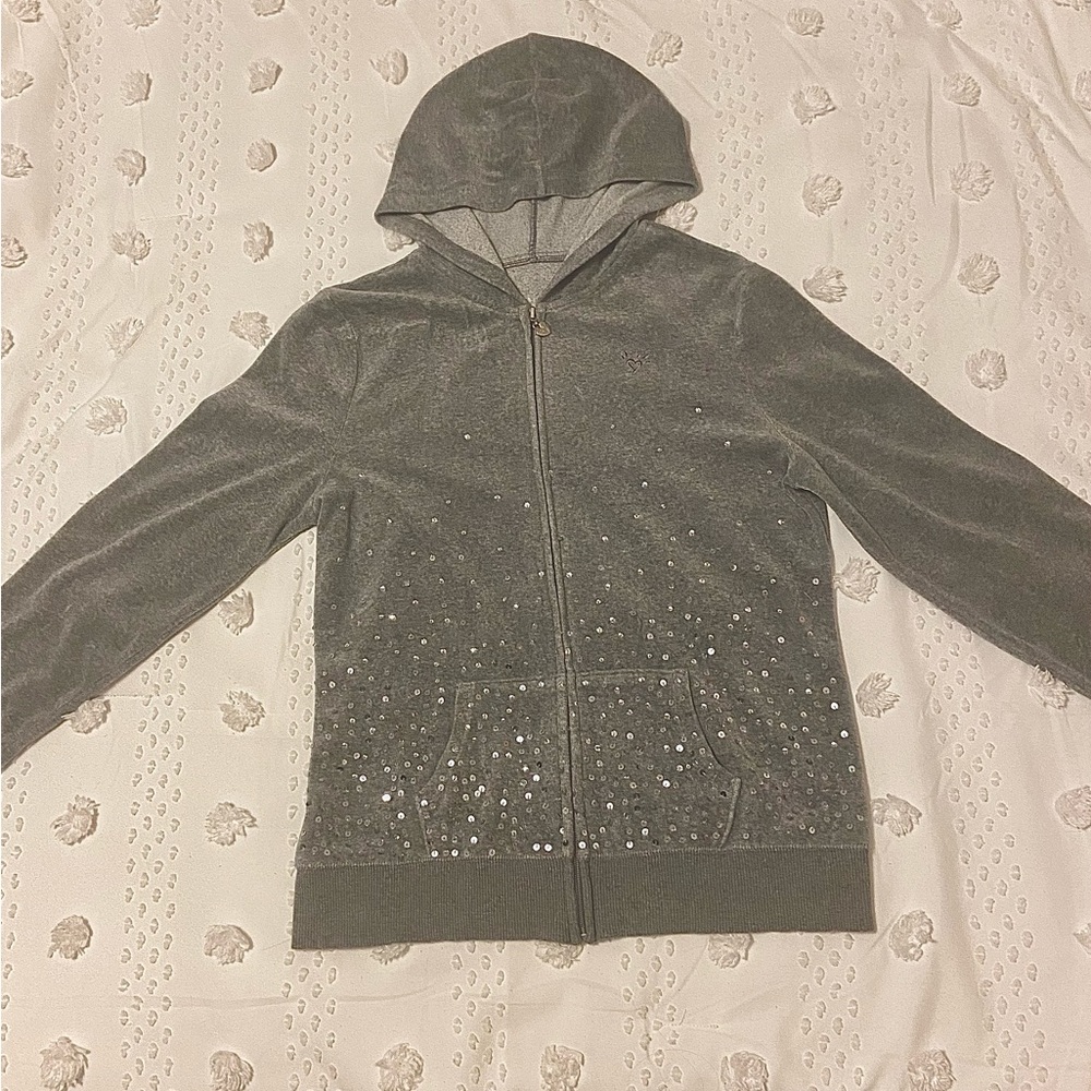 Grey, Sparkly, JUSTICE HOODIE with pockets. Size 20.